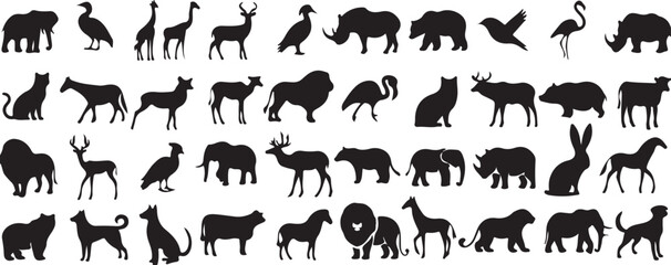Diverse animal silhouettes collection black and white © Mahima