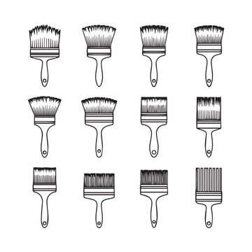 Collection of Paint Brushes Assorted Styles Line Art Vector Illustration