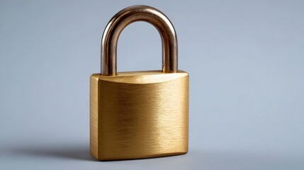 Naklejka premium A closed brass padlock rests against a smooth neutral gray background symbolizing security and protection