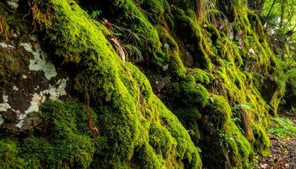 Lush Green Moss Covering Rocks in a Forest Setting.