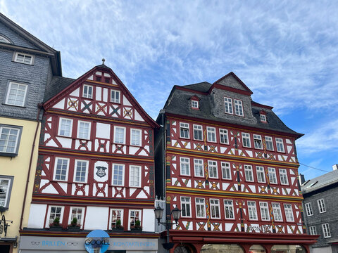 Herborn, Germany - 02.28.2026: Half-timbered houses in the old town of Herborn, Germany