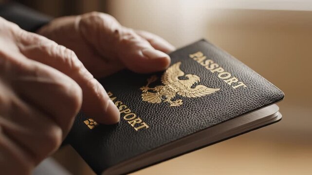Hands holding a passport document