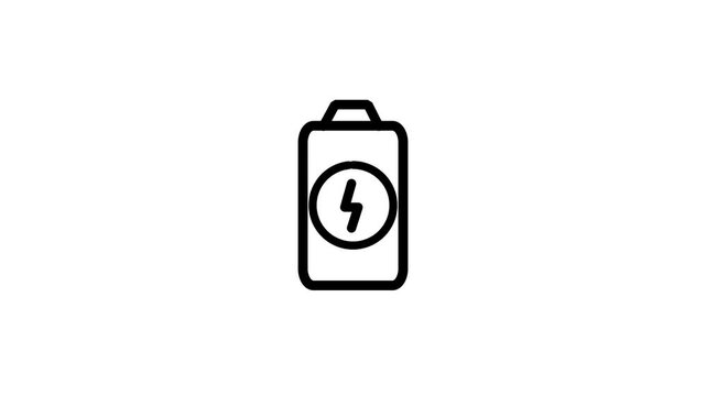 Minimal flat design animation of a low battery icon on a clean white background. The battery level bar decreases smoothly to indicate low power, followed by subtle blinking or pulse effect to emphasiz