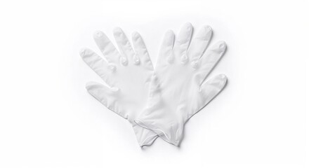 Fototapeta premium White latex gloves on white background for medical or cleaning use 