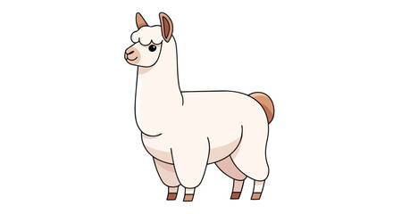 Fototapeta premium Charming Cartoon Llama with Fluffy Wool and Gentle Smile Standing Against a White Background