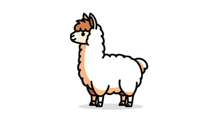 Fototapeta premium A charming minimalist illustration of a fluffy llama standing against a stark white background with a friendly expression