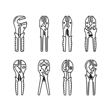 Various Pliers and Grips Tools Collection Line Art Illustration
