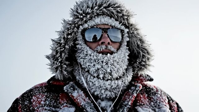 Person in heavy winter gear in snowy environment