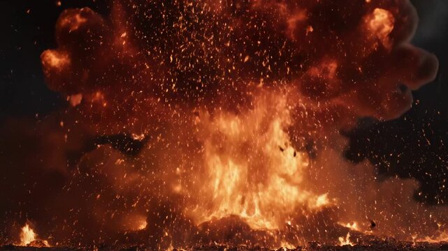 Intense fiery explosion with debris