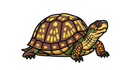 Obraz premium A charming cartoon illustration of a terrestrial turtle with a patterned shell and distinct facial features, standing on a white background