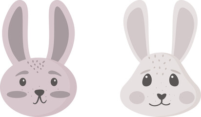 Fototapeta premium Easter Bunny Emoji Set with Different Emotions, Cute Grey Rabbit Character Collection for Stickers, Branding, Packaging, Greeting Cards, Kids Products, Textile Print, Social Media and Digital Design