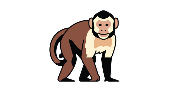 Stylized illustration of a capuchin monkey with simplified forms and bold colors, isolated on a white background