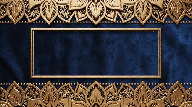 Elegant Golden Decorative Frame with Dark Blue Textured Background and Subtle Lighting Effects