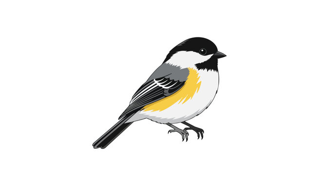 A charming black-capped chickadee with striking yellow and gray plumage, depicted in a clean, isolated illustration on a white background.