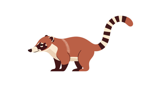 Stylized illustration of a solitary coati with a striped tail, standing against a white background