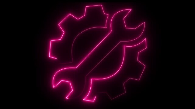 Neon Glowing Settings Icon Animation on Dark Background for App UI, Web Interface, System Configuration and Digital Control Design