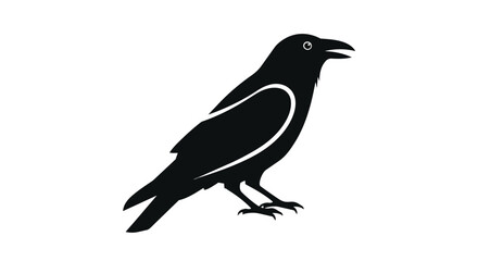 Obraz premium Sleek Black Silhouette of a Perched Bird with Elegant White Outline Detail Against a Clean White Background