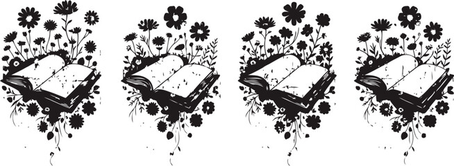 Fototapeta premium Open book with floral decorative design vintage ornamental nature pattern with flowers and leaves