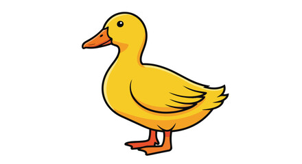 Fototapeta premium A cheerful cartoon yellow duck illustration with orange beak and feet, standing isolated on a white background, perfect for children's content and