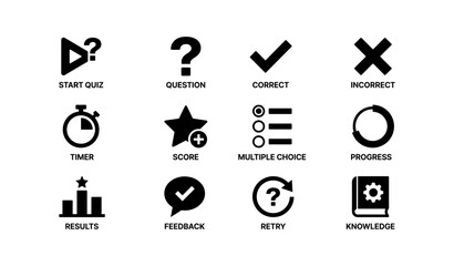 Fototapeta premium Quiz interface icons: start, question, correct, incorrect, timer, score, choices, progress