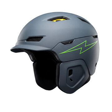 Gray Snow Sport Helmet with Green Lightning Bolt Graphic