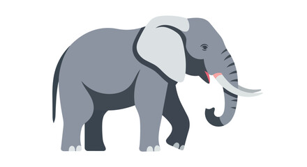 Obraz premium Stylized illustration of a gentle gray elephant with large ears and tusks, captured in motion against a pristine white backdrop, showcasing its