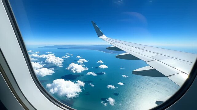 Airplane wing view from window