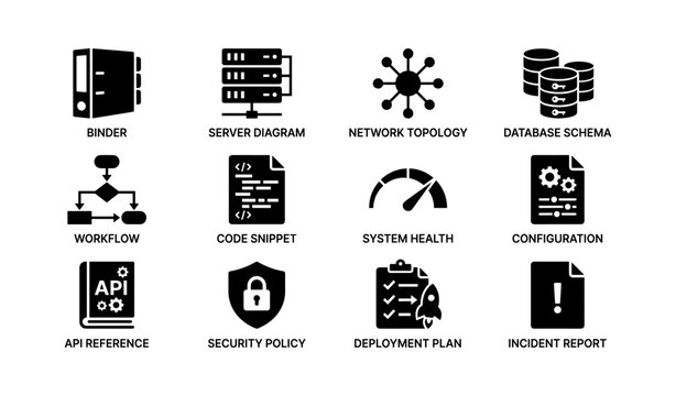 Data management and it system icons for workflow and security