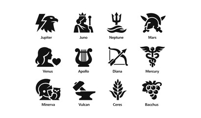 Obraz premium Icons of roman gods and goddesses: jupiter, juno, neptune, venus, apollo, mars