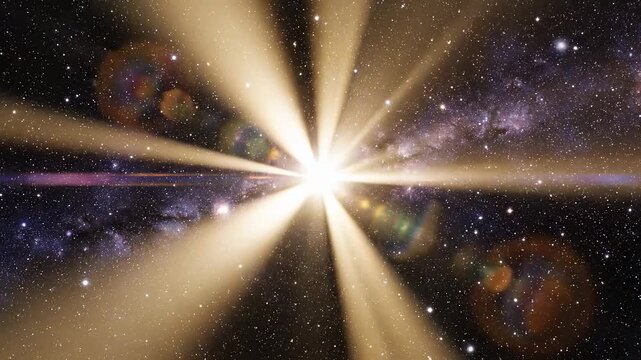 Deep Space Nebula and Stars with Bright Cosmic Light Burst and Lens Flares