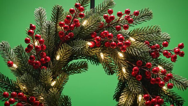Christmas wreath with lights and berries