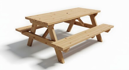 Light wooden picnic table with attached benches outdoor setting