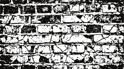 Fototapeta premium Black and white cracked brick wall texture with peeling paint and distressed vintage grunge pattern