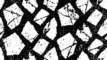 Obraz premium Abstract black and white cracked texture with irregular geometric shapes and distressed grunge pattern