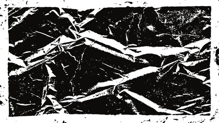 Fototapeta premium Wrinkled black paper texture with distressed white border and grunge crackled surface