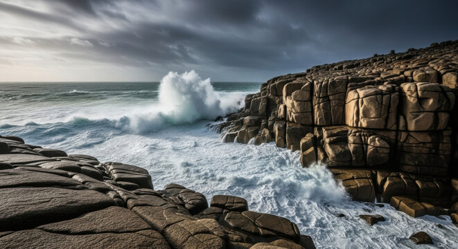 Coastal Rocks and Crashing Wave Main Subject