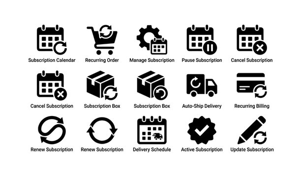 Subscription icons: calendar, delivery, billing, and management symbols