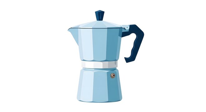 Stylish blue stovetop moka pot coffee maker with dark handle