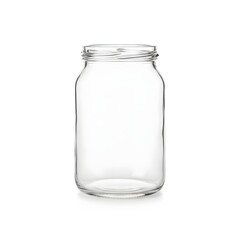 A pristine empty glass mason jar isolated on a clean white background