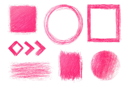 Set of Pink Scribble Grunge Frames and Shapes
