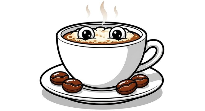 A cartoon coffee cup with eyes illustration