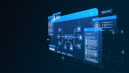 AI workflow automation artificial intelligence. ai agent network diagram dashboard machine learning architecture data pipelines, coding panels, document analytics and automation system.