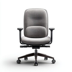 Fototapeta premium Ergonomic office chair with adjustable arms and wheeled base on white backdrop