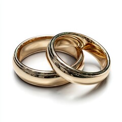 Elegant intertwined gold wedding rings resting on a clean white background