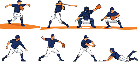 Baseball Players Action Poses Commercial Vector Art