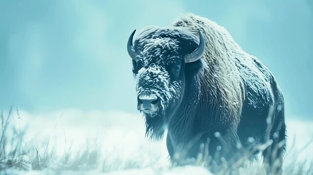 Powerful Wildlife Moment Bison in a Freezing Environment