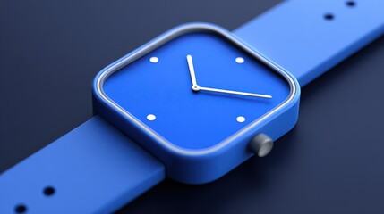 Blue smartwatch with square face and minimalist analog dial on strap