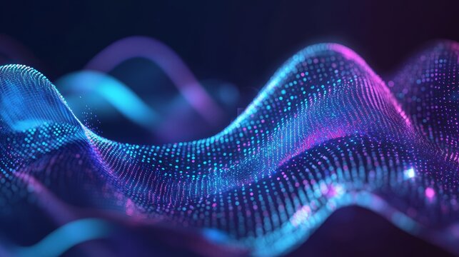 Experience a mesmerizing visual of colorful digital waves, shimmering with light effects and particles, creating an immersive atmosphere perfect for technology-themed projects.