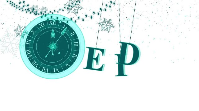 Vintage clock and Eid snowflakes on midnight background animation