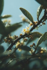Close-Up of Delicate Spring Blossoms on a Sunlit Tree Branch